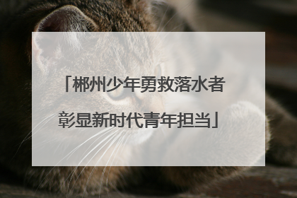 郴州少年勇救落水者 彰显新时代青年担当